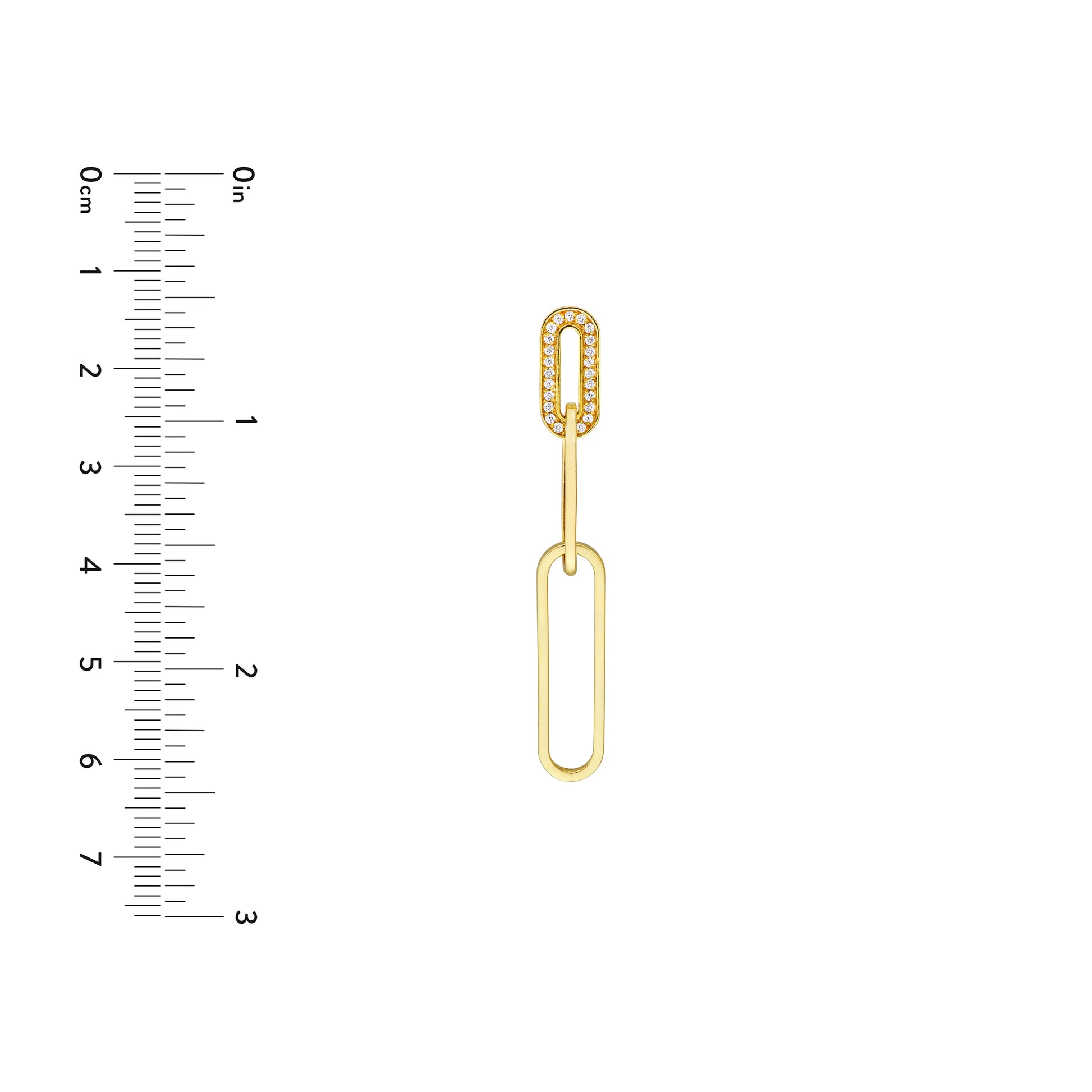 Yellow Gold Diamond Paper Clip Link Earrings - Size Reference
