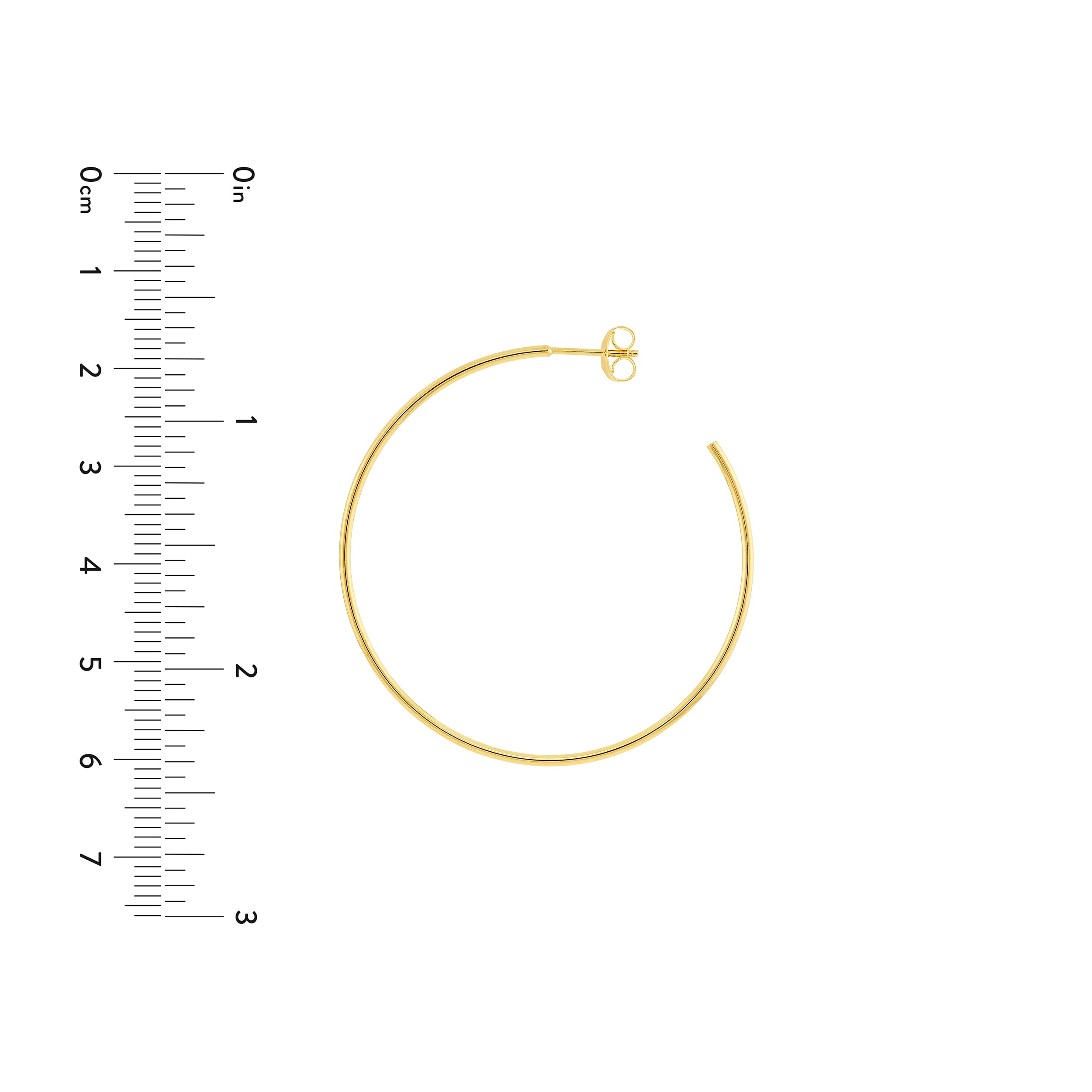 Yellow Gold Hoop Earrings - 40mm - Size Reference
