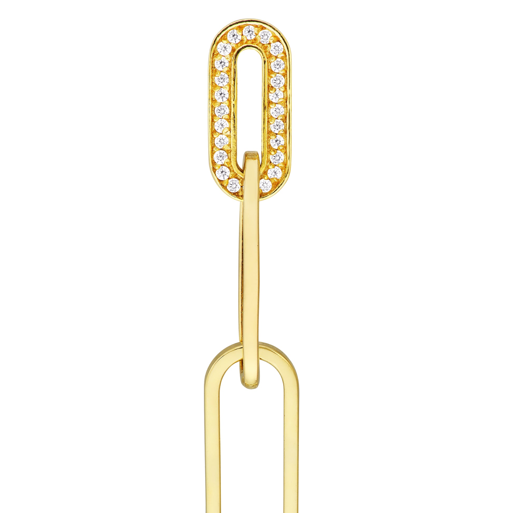 Yellow Gold Diamond Paper Clip Link Earrings - Details