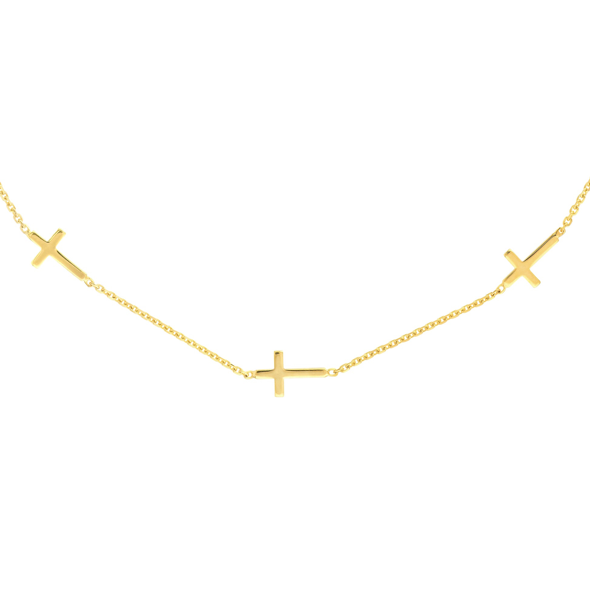 Yellow Gold Seven MIni Cross Station Necklace - 18" - Details