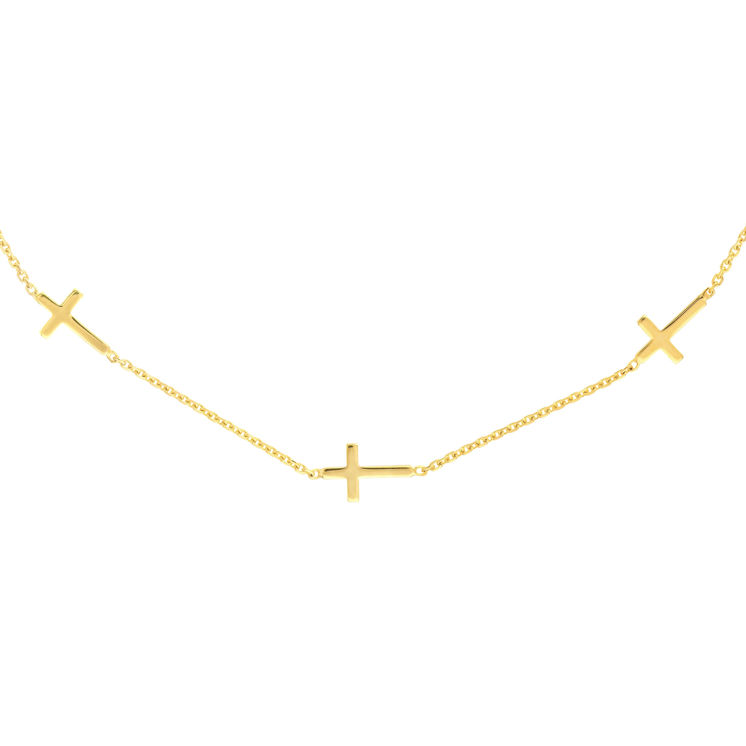 Yellow Gold Seven MIni Cross Station Necklace - 18" - Details