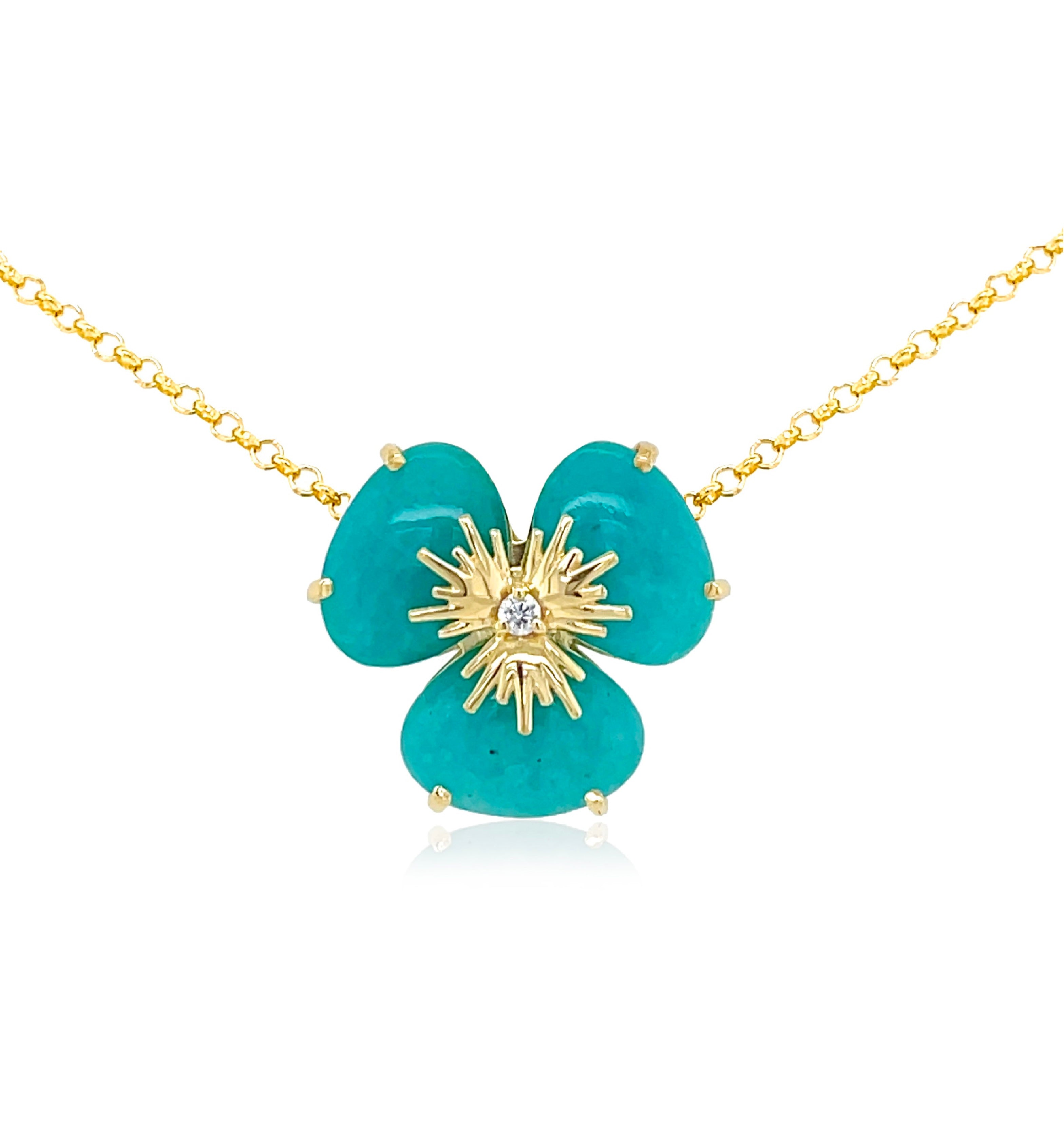 Yellow Gold Amazonite Clover Pendant 
