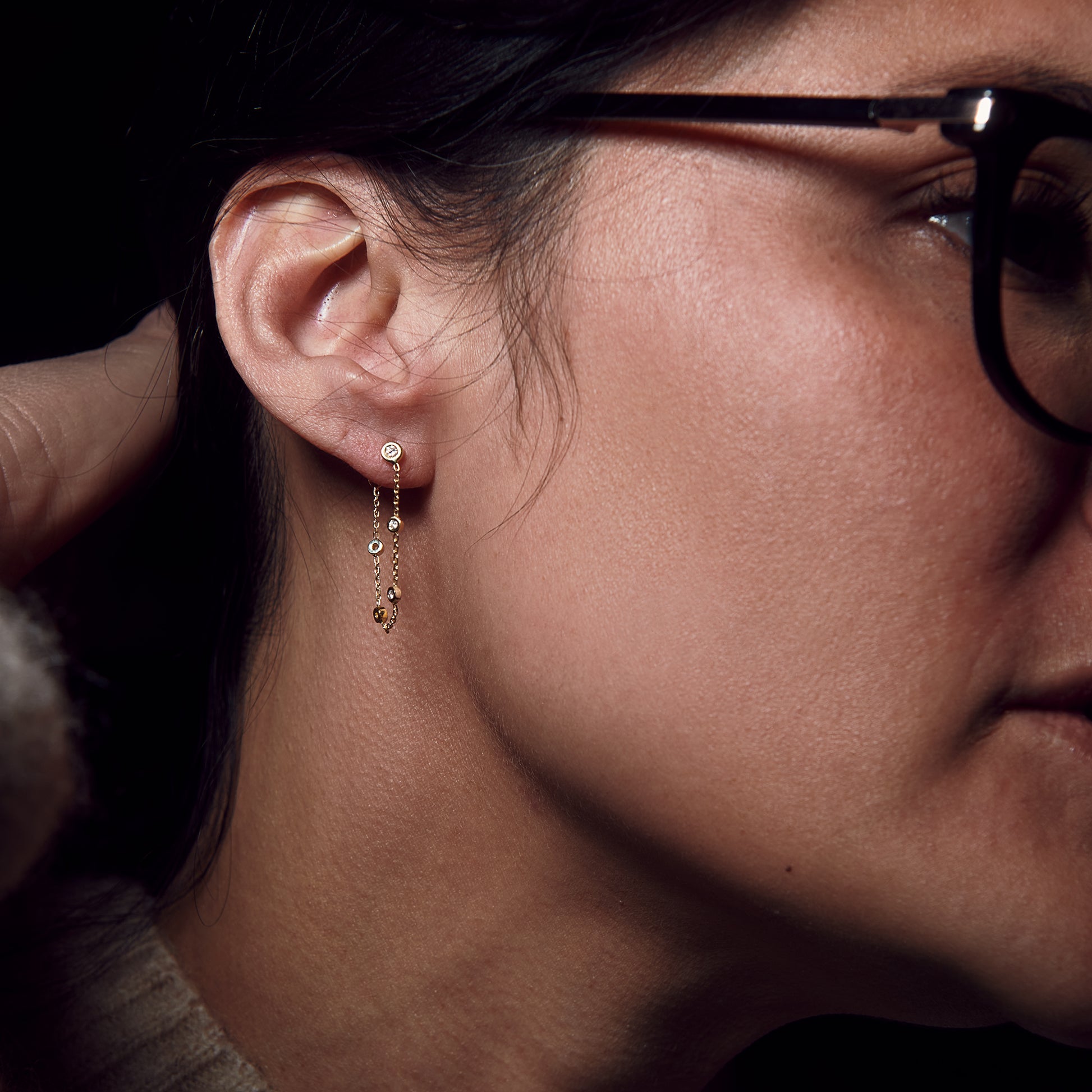 Yellow Gold Diamond Dangle Earrings - Styled