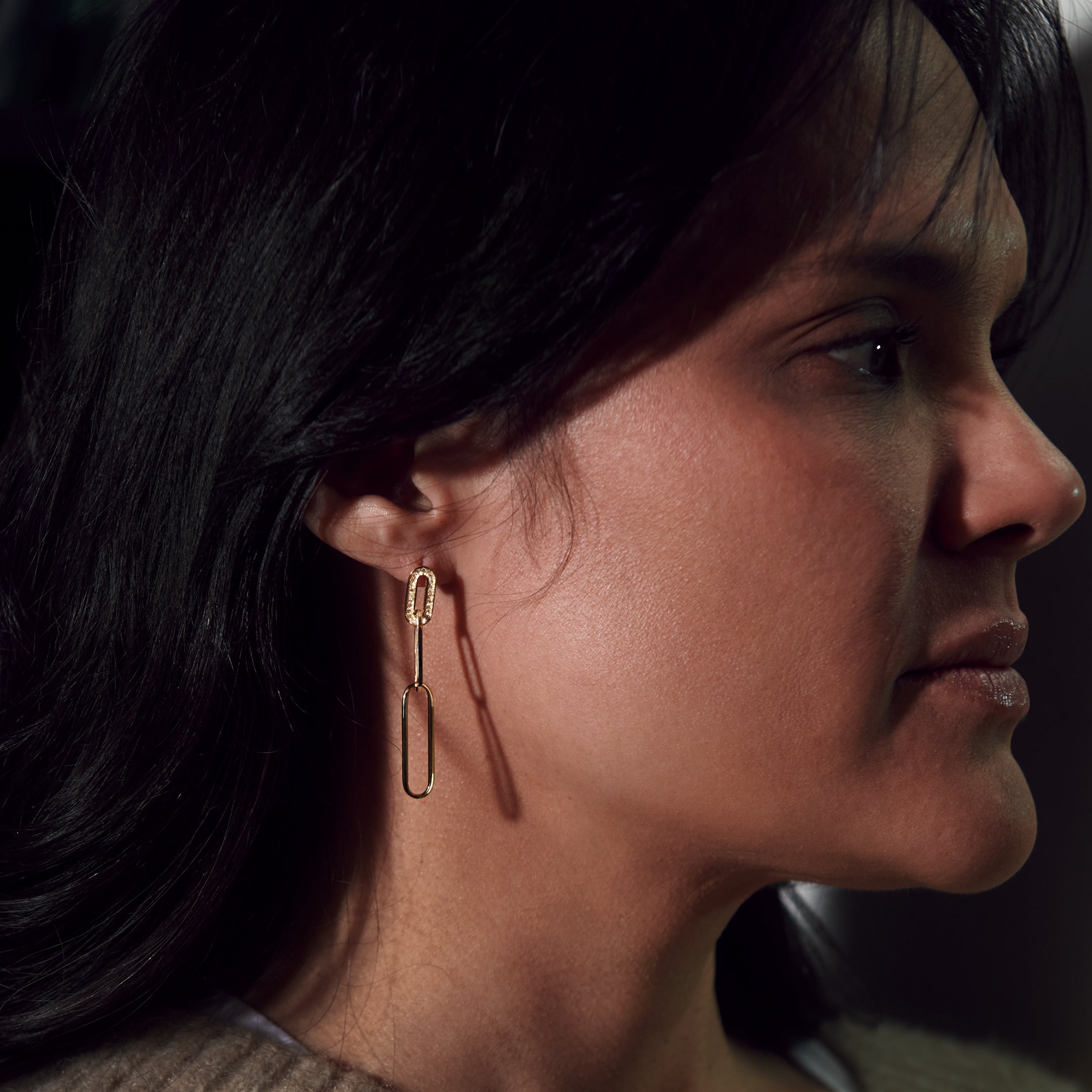 Yellow Gold Diamond Paper Clip Link Earrings - Styled