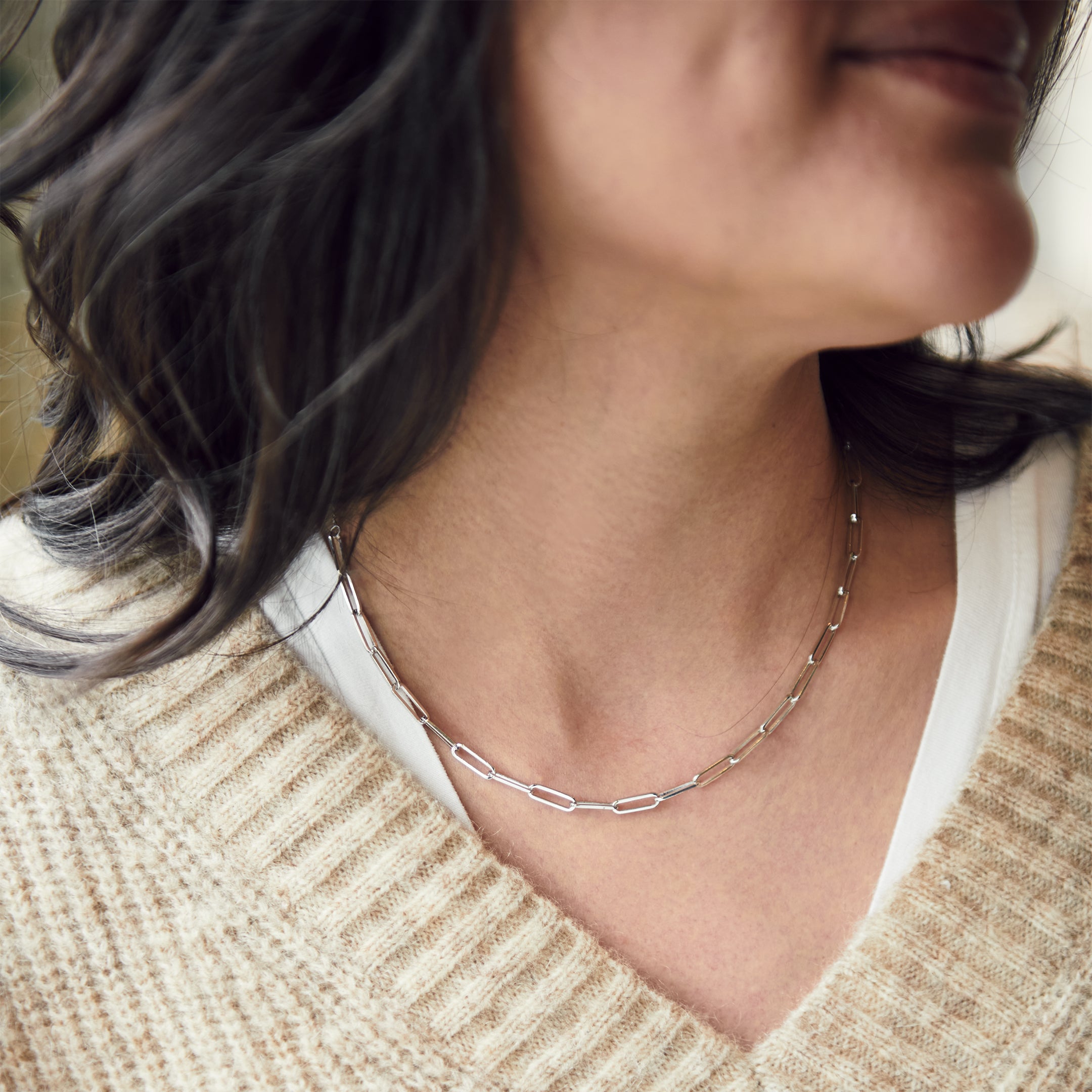 Sterling Silver Paper Clip Choker Necklace - Styled